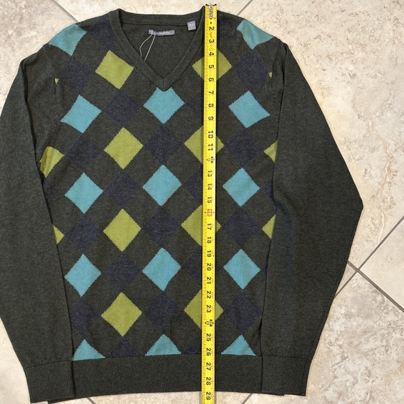 Ashworth Sweater Men L Thyme Heather Grey Argyle Diamond Long Sleeve Cotton Wool - Picture 5 of 8
